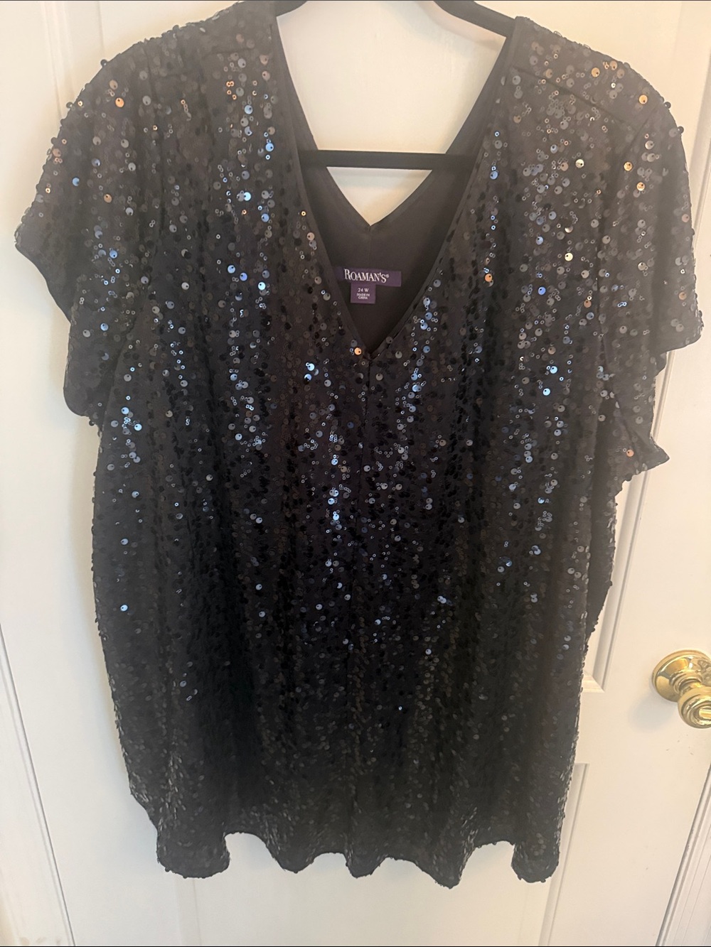 Roaman's Black Sequin V-Neck Tunic Top 24W